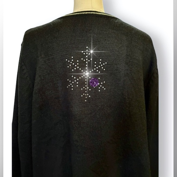 Ugly Christmas Sweater Black Ornaments Rhinestones Embroidery Womens Sz XL - Picture 10 of 11
